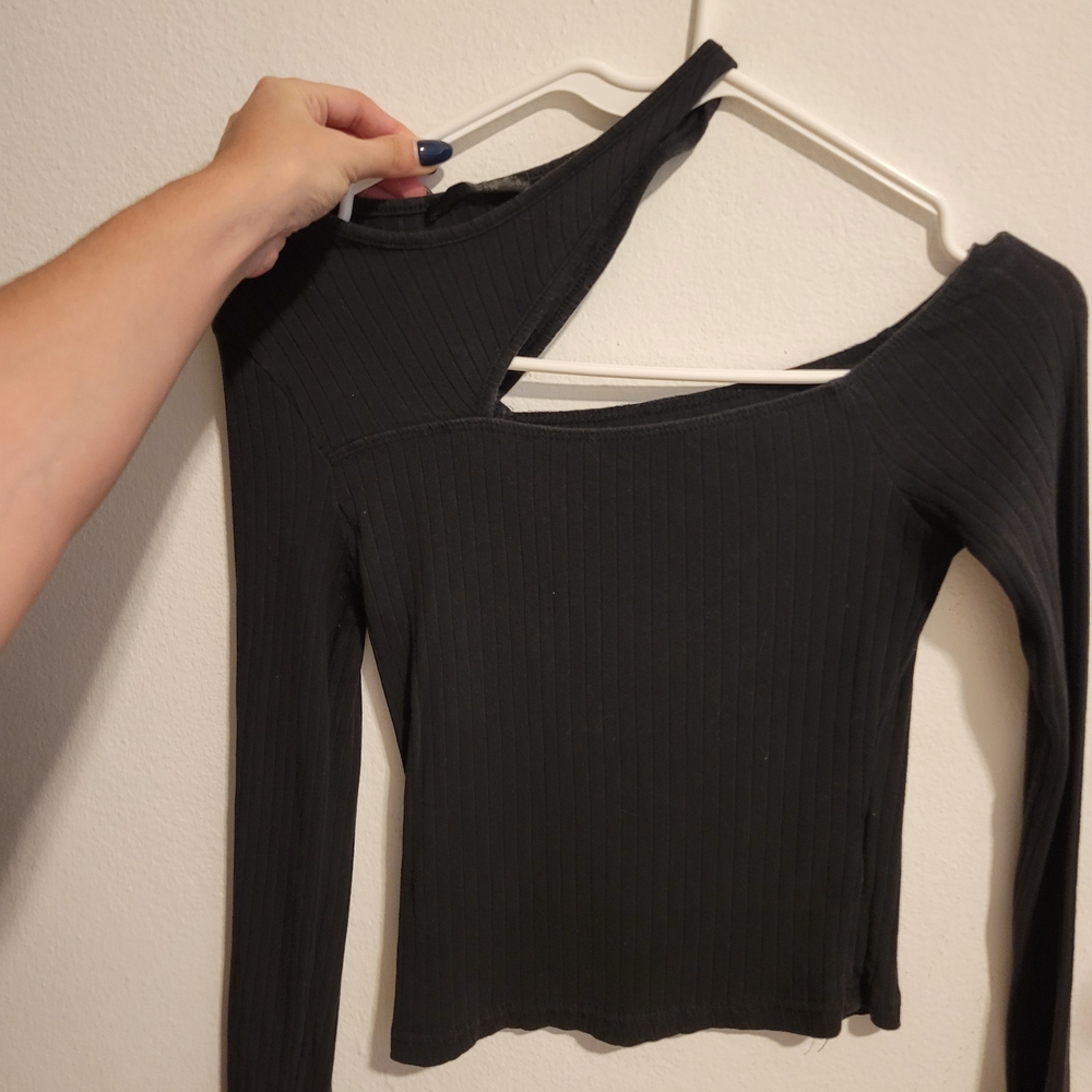 SHEIN Black Ribbed Long Sleeve Top